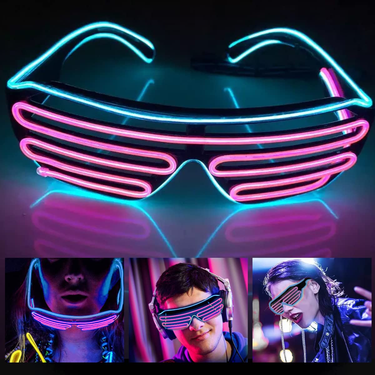 PATPAT Party Glasses, Light Up Flashing Shutter Neon Glasses, Two-Tone Glasses Glow in The Dark for Rave Party, Halloween, Christmas, 3 Light Modes (Blue - Pink) PATPAT Party Glasses, Light Up Flashing Shutter Neon Glasses, Two-Tone Glasses Glow in The Dark for Rave Party, Halloween, Christmas, 3 Light Modes (Blue - Pink)